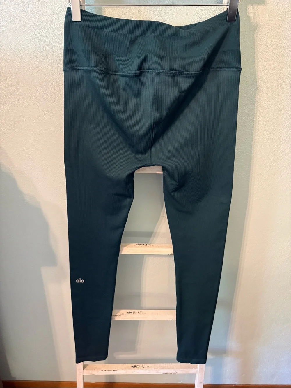 Alo Yoga Seamless High Waist Ribbed Athletic Leggings XS Midnight Green Women